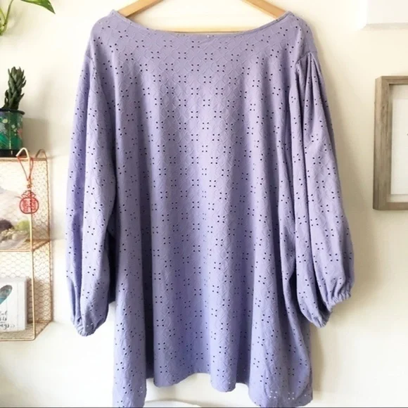 Ava & Viv Puff Sleeve Eyelet Knit Blouse | 4X - Picture 4 of 7